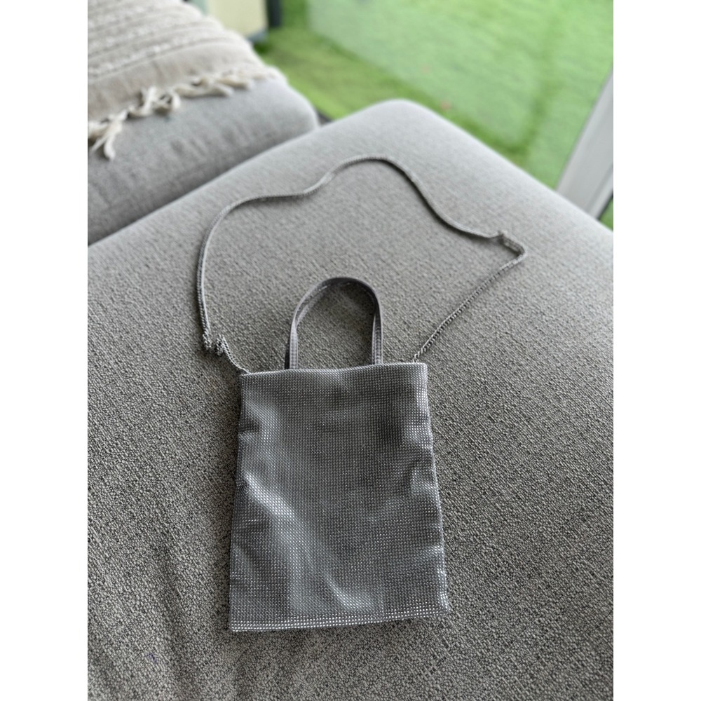 Zara Silver Rhinestone Mesh Mini Tote Bag Crossbody Chain Strap Evening Purse